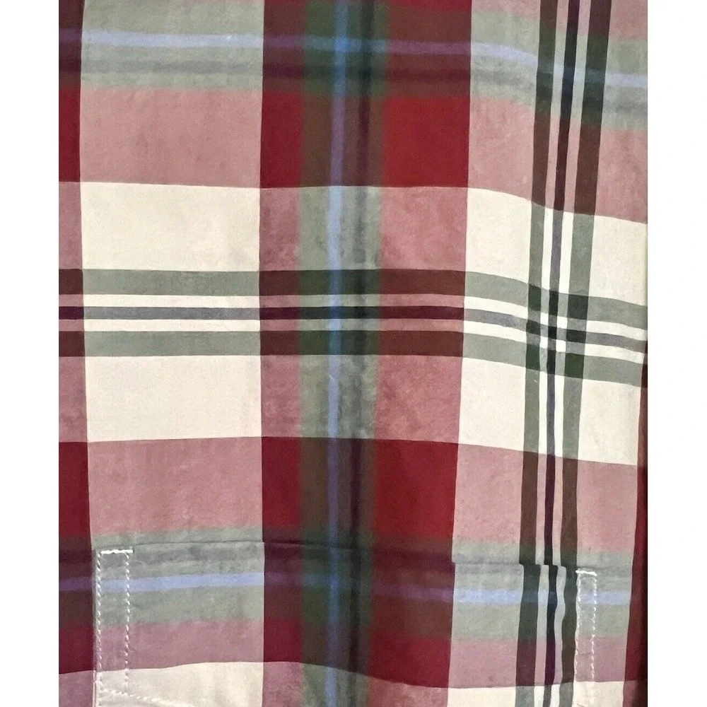 J Crew Men's Button Down Shirt L Red‎ Blue Black White Plaid 100% Cotton